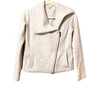 Cabi Cream Knit Moto Zip Bomber Jacket Womens XS Cotton Blend Lightweight